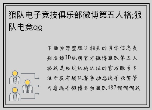 狼队电子竞技俱乐部微博第五人格;狼队电竞qg